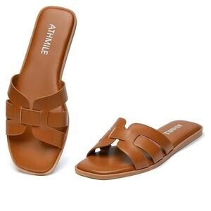 Athmile Dressy Flat Beach Casual Summer Slip-on Sandals‎ - Brown - Size 11